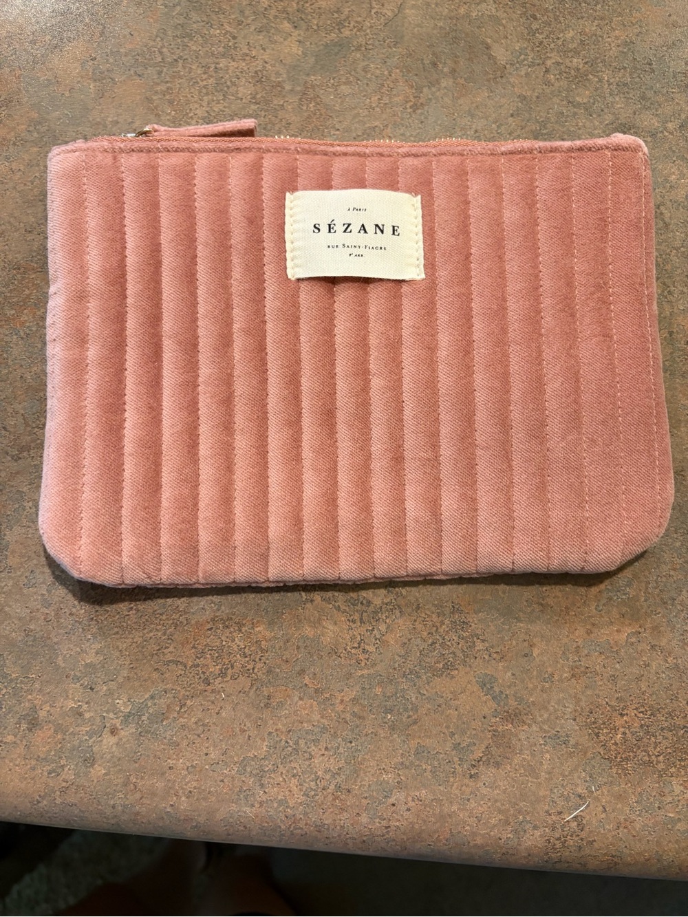 Sezane Quilted Pink Velvet Pouch